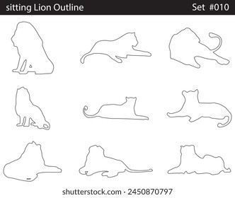 Minimal style lion line drawing, Side view, set of graphics lions elements outline symbol for architecture and landscape design drawing. Vector illustration in stroke fill in white.