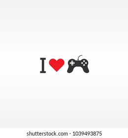 Minimal style I love gaming vector illustration with red heart and black controller icon. Graphic design for gamers.