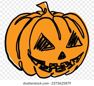 Minimal style pumpkin in hand drawing  isolated on transparent PNG. Perfect for halloween and Thanksgiving  backgrounds. Vector 