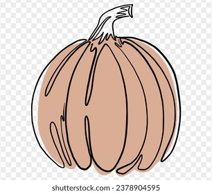 Minimal style pumpkin in hand drawing  isolated on transparent PNG. Perfect for halloween and Thanksgiving  backgrounds. Vector 