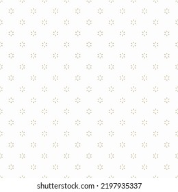Minimal style seamless pattern with small floral, or snowflake motif. Gold floral motifs on white background.