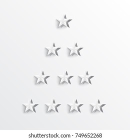 Minimal style star shape origami cutouts in triangular form for christmas cards, illustrations and snowy winter covers. Vector illustration.
