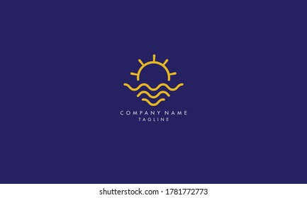 Minimal style sun with waves logo icon template	