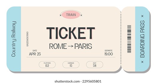 Minimal style ticket template in pastel colors. For transportation, cinemas, concerts, club parties and other high-end style parties. Just add your own text. 