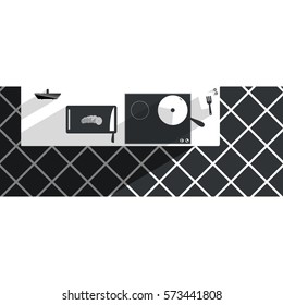 Minimal style vector illustration with abstract kitchen.