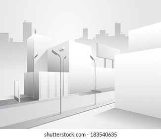 Minimal style vector illustration depicting a clean urban scene. Perfect base street view, ready to be filled with color and textures. It would serve for many purposes. 