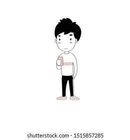A minimal style vector image of a man standing with a smartphone