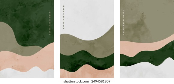 minimal style watercolor fluid shape frame poster in set vector