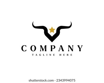 minimal stylish bull head with star logo design