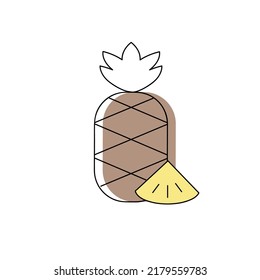 Minimal stylish icon with a oneline pineapple and a slice