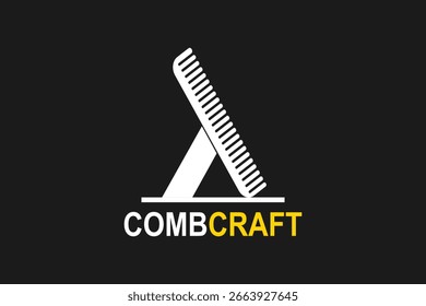  Design de logotipo mínimo e elegante com a marca ‘COMBCRAFT’, misturando uma ilustração em pente no texto para um visual elegante e profissional.