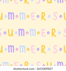 Minimal and stylish summer seamless pattern. trendy summer phrases in bright, decorative lettering
