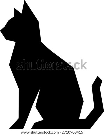 Minimal Stylized Cat Silhouette Icon Sitting Upright with Pointed Ears and Curled Tail on White Background