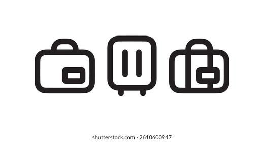 Minimal suitcase and travel bag icons set Vector