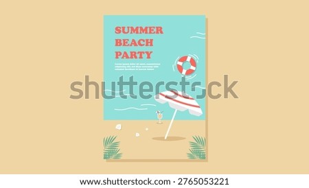 Minimal Summer Beach Party Poster with Umbrella Float and Ocean Elements Clean Tropical Event Design Collection