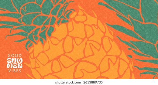 Minimal summer exotic background. Pineapple. Hand drawn  style. Desugn for cover, card, banner, poster, wallpaper.