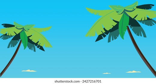 Minimal summer exotic concept with copy space. Palm tree against the sky. Vector ıllustratıon. 