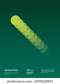 Minimal Summer Party Poster Template with Green Accents. Promotional Event Flyer or Leaflet. Eps10 printable vector.