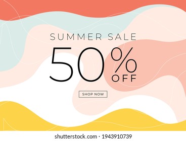 Minimal summer sale 50% off banner template design.