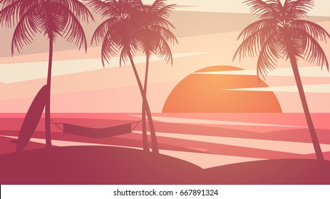 Minimal Summer Sunset Beach - Vector Illustration
