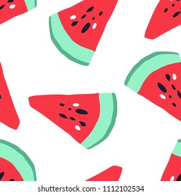 Minimal summer trendy vector tile seamless pattern in scandinavian style. Watermelon and abstract elements. Textile fabric swimwear graphic design for print isolated on white.