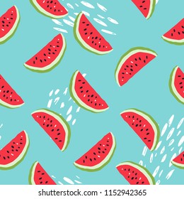 Minimal summer trendy vector tile seamless pattern in scandinavian style. Watermelon and abstract elements. Textile fabric swimwear graphic design for print isolated on white.