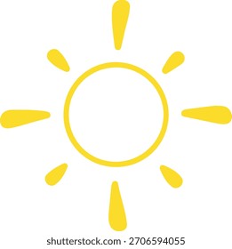 Icono de sol mínimo con los rayos puntiagudos uniformes, simples, símbolo geométrico y limpio