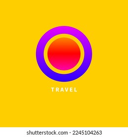 Minimal sun and sea geometric logo for travel agency. Minimalistic summer concept, simple color round icon. Minimalist pictogram