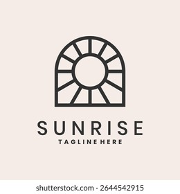 Minimal sunrise logo with curved geometric sun rays