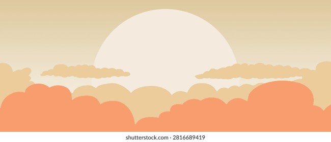 Minimal Sunrise Sky Background with Soft Clouds and Giant Sun in Warm Pastel Flat Vector Illustration