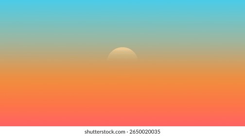 Minimal Sunset Gradient Background. Soft Warm Tones with Small Sun. Vector Illustration