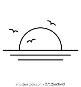 Minimal Sunset Icon in line style with editable stroke. Sunrise Icon in Line Style