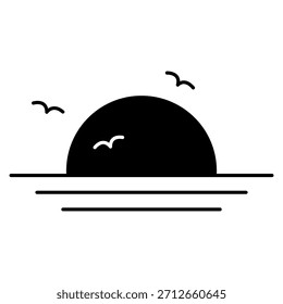 Minimal Sunset Icon in line style with editable stroke. Sunrise Icon in Line Style