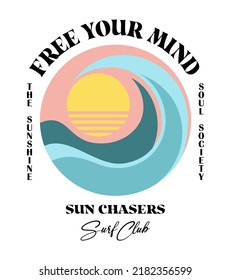 minimal sunset illustration with slogan and wordings for t shirt print designs