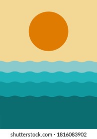 minimal sunset on ocean with waves print
