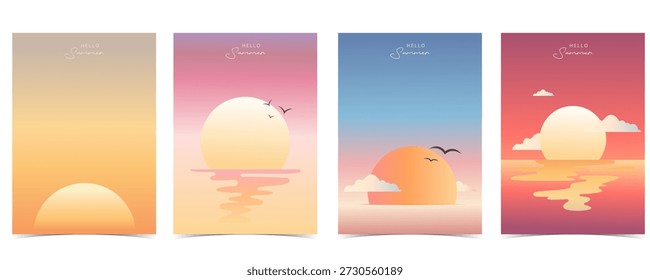 Minimal Sunset and Sunrise Poster Set, Pastel Ocean Landscape Wall Art background