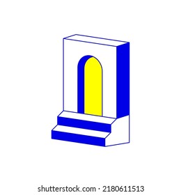 Minimal surreal door stair. Abstract boho line staircase, arch, trendy mystic geometric art design. Vector illustration