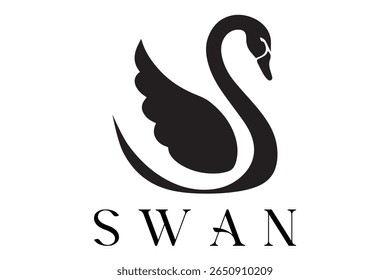 Minimal Swan Logo – Elegant Vector Silhouette Design of Graceful Swan Bird, Perfect for Luxury Branding, Wedding Invitations, Beauty and Spa Logos, Nature Themes, and Fashion Labels