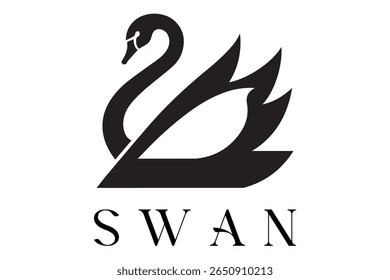 Minimal Swan Logo – Elegant Vector Silhouette Design of Graceful Swan Bird, Perfect for Luxury Branding, Wedding Invitations, Beauty and Spa Logos, Nature Themes, and Fashion Labels