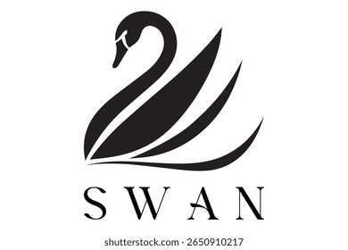 Minimal Swan Logo – Elegant Vector Silhouette Design of Graceful Swan Bird, Perfect for Luxury Branding, Wedding Invitations, Beauty and Spa Logos, Nature Themes, and Fashion Labels