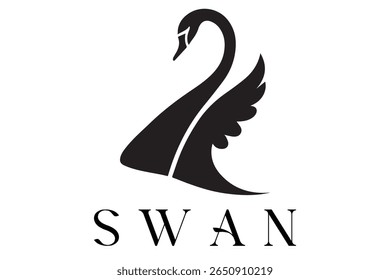 Minimal Swan Logo – Elegant Vector Silhouette Design of Graceful Swan Bird, Perfect for Luxury Branding, Wedding Invitations, Beauty and Spa Logos, Nature Themes, and Fashion Labels