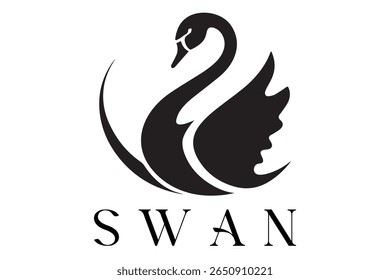 Minimal Swan Logo – Elegant Vector Silhouette Design of Graceful Swan Bird, Perfect for Luxury Branding, Wedding Invitations, Beauty and Spa Logos, Nature Themes, and Fashion Labels