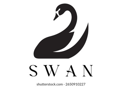 Minimal Swan Logo – Elegant Vector Silhouette Design of Graceful Swan Bird, Perfect for Luxury Branding, Wedding Invitations, Beauty and Spa Logos, Nature Themes, and Fashion Labels