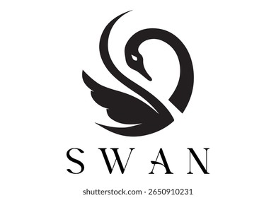 Minimal Swan Logo – Elegant Vector Silhouette Design of Graceful Swan Bird, Perfect for Luxury Branding, Wedding Invitations, Beauty and Spa Logos, Nature Themes, and Fashion Labels
