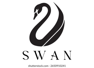 Minimal Swan Logo – Elegant Vector Silhouette Design of Graceful Swan Bird, Perfect for Luxury Branding, Wedding Invitations, Beauty and Spa Logos, Nature Themes, and Fashion Labels