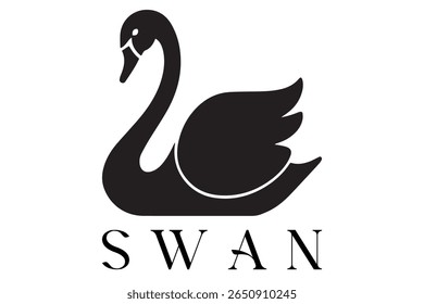 Minimal Swan Logo – Elegant Vector Silhouette Design of Graceful Swan Bird, Perfect for Luxury Branding, Wedding Invitations, Beauty and Spa Logos, Nature Themes, and Fashion Labels