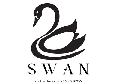 Minimal Swan Logo – Elegant Vector Silhouette Design of Graceful Swan Bird, Perfect for Luxury Branding, Wedding Invitations, Beauty and Spa Logos, Nature Themes, and Fashion Labels