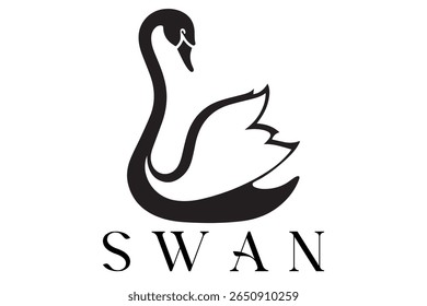 Minimal Swan Logo – Elegant Vector Silhouette Design of Graceful Swan Bird, Perfect for Luxury Branding, Wedding Invitations, Beauty and Spa Logos, Nature Themes, and Fashion Labels