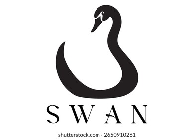 Minimal Swan Logo – Elegant Vector Silhouette Design of Graceful Swan Bird, Perfect for Luxury Branding, Wedding Invitations, Beauty and Spa Logos, Nature Themes, and Fashion Labels