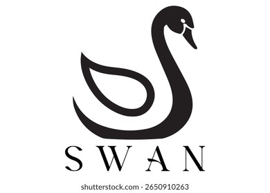Minimal Swan Logo – Elegant Vector Silhouette Design of Graceful Swan Bird, Perfect for Luxury Branding, Wedding Invitations, Beauty and Spa Logos, Nature Themes, and Fashion Labels